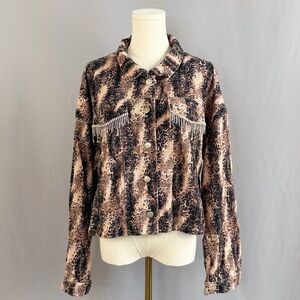 Savanna Jane Cropped Animal Print Jacket With Rhinestone Fringes Western & Boho